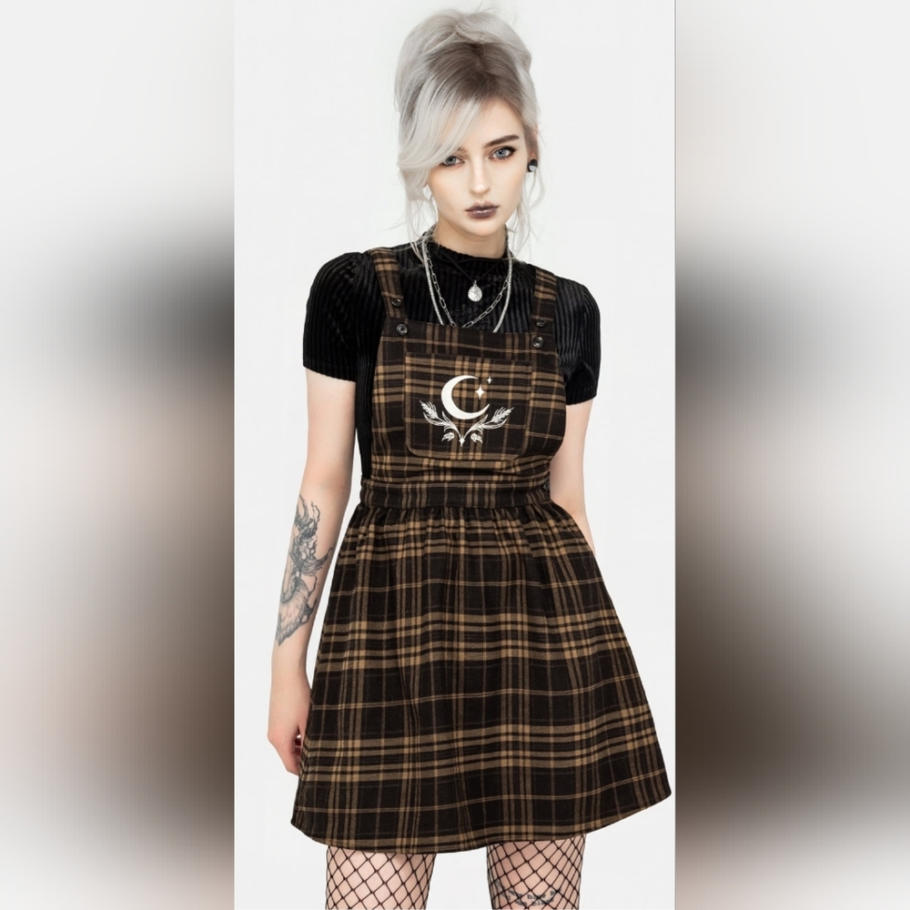 Disturbia Artume Embroidered Mini Check Pinafore